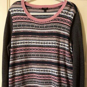 Talbots NWOT Lambswool Blend Fair Isle Pink & Gray Sweater Size 1X